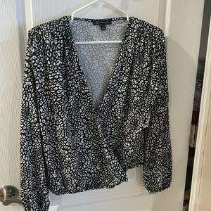 INC Black White Cheetah Crossover Blouse. Never worn! Size small.